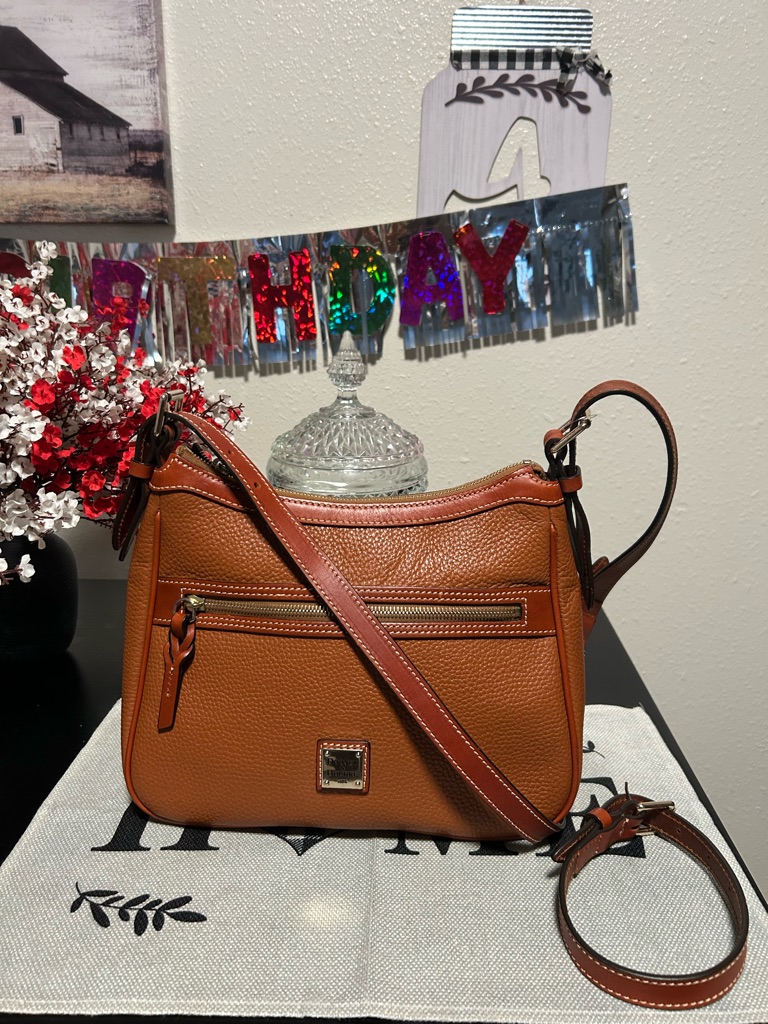 Dooney & Bourke Caramel Pebble Grain Leather Shoulder/Crossbody Bag W Extender